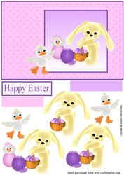Pink Easter Card with Bunny and Duck