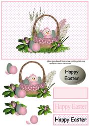 Pink Easter Card with Chick and Egg Basket