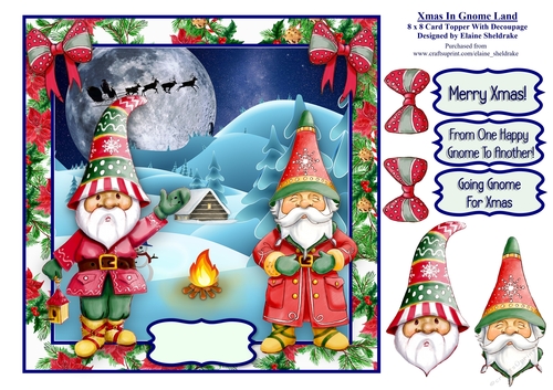 Christmas In Gnome Land - 8 x 8 Card Topper With Decoupage