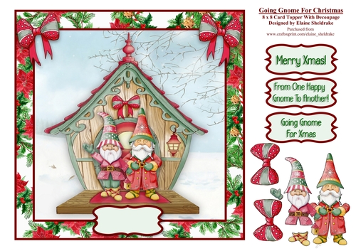 Going Gnome For Christmas - 8 x 8 Card Topper With Decoupage