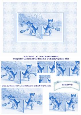 Blue Tennis Cats with Love - Quick Pyramid Card Front