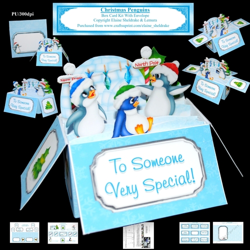 Christmas Penguins Box Card Kit With Envelope & Masses Of Greetings