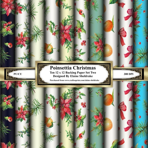 Poinsettia Christmas - Ten 12 x 12 Papers - Set One