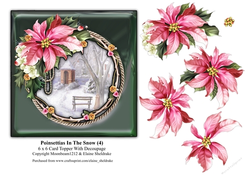 Poinsettias In The Snow (4) - 6 x 6 Card Topper & Decoupage