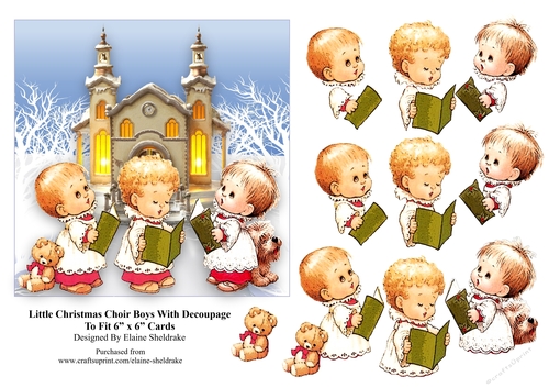 Christmas Choir Boys With Decoupage To Fit 6 x 6 Cards