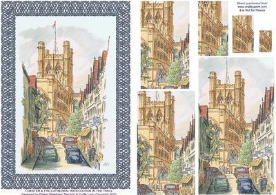 Chester England & the Cathedral 1950's Watercolour Card