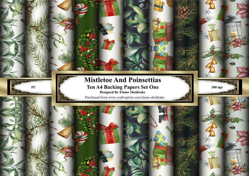 Mistletoe & Poinsettias – Set Two – Ten A4  Backing Papers
