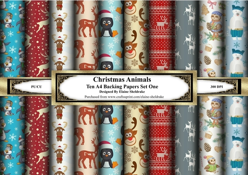Christmas Animals - Set One - Ten A4 Backing Papers
