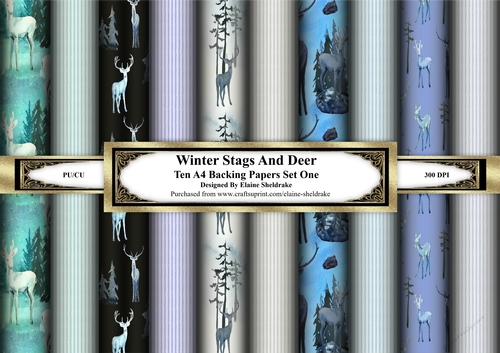 Winter Stags And Deer - Set One - Ten A4 Backing Papers