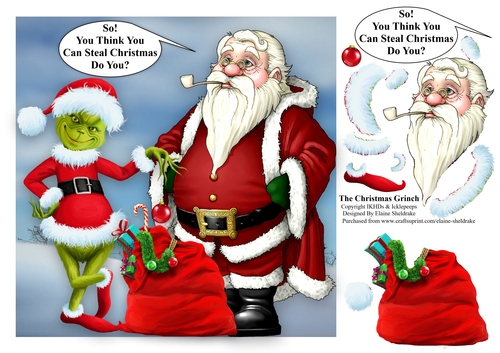 The Christmas Grinch - To Fit 8 x 8 Card - With Decoupage