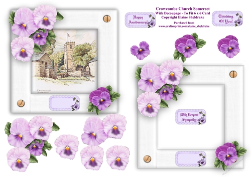 Crowcombe Church Somerset Framed 6 x 6 Topper With Floral Pansy Decoupage
