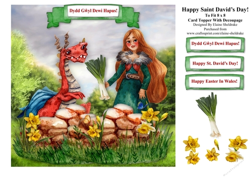 St Davids Day, or Welsh Dragon Easter Card With Decoupage