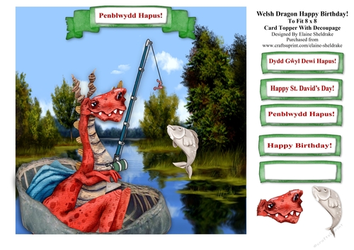St Davids Day, or Welsh Dragon And Fishing Coracle Birthday Card With Decoupage
