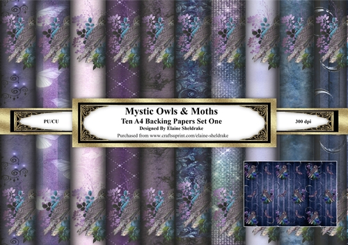 Mystic Owls & Moths - Ten Sheets Of A4 Backing Papers Set One