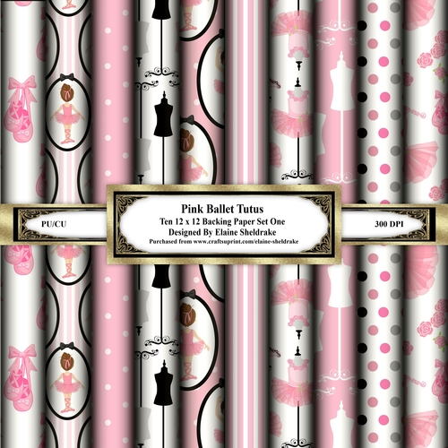 Pink Ballet Ballerina TuTu & Shoes - Ten Sheets of 12 x 12 Backing Papers  Set One