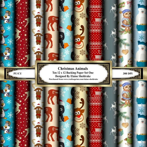 Christmas Animals Ten Sheets Of 12 x 12 Backing Papers Set One