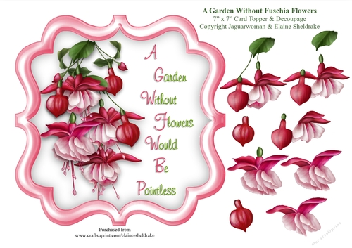 A Garden Without Fuchia Flowers Would Be Pointless - 7 x 7 Card Topper With Decoupage