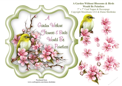 A Garden In Spring Without Blossom & Birds Would Be Pointless - 7 x 7 Card Topper With Decoupage
