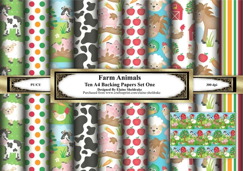 Farm Animals Cows Sheep Horses - Ten Sheets Of A4 Backing Papers Set One