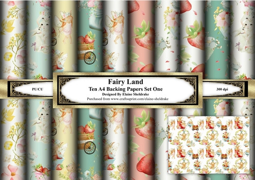 Fairy Land Fairies & Rabbits - Ten Sheets Of A4 Backing Papers Set One
