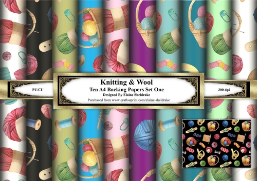 Knitting & Wool - Ten Sheets Of A4 Backing Papers Set One
