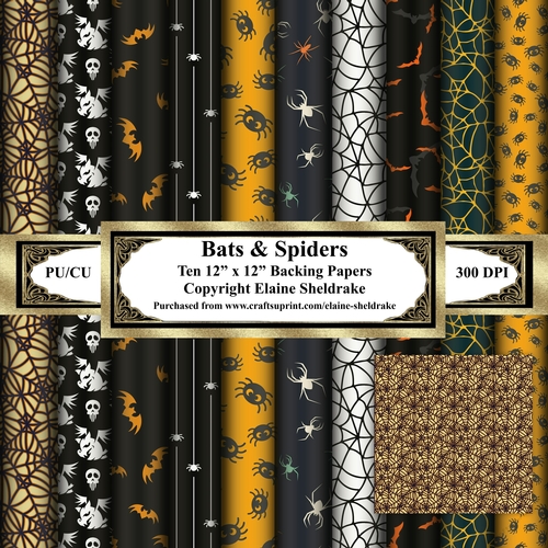 Bats & Spiders Halloween - Ten Sheets of 12 x 12 Backing Papers Set One
