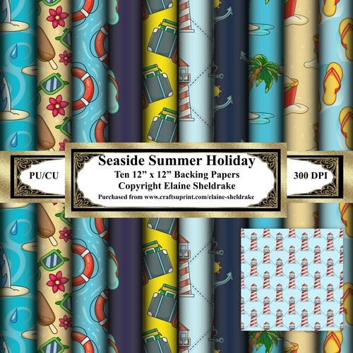 Seaside Summer Holidays - Ten Sheets of 12 x 12 Backing Papers Set One