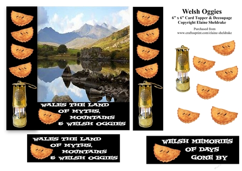 Welsh Oggies, Mountains & Miners Lamp  6 x 6 Card Topper With Decoupage