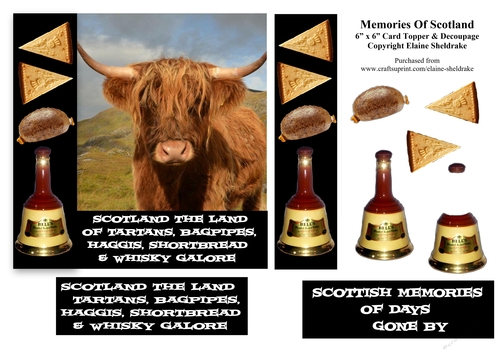 Memories Of Scotland Tartan & Whisky 6 x 6 Card Topper With Decoupage