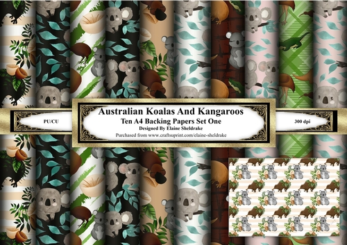 Australian Koalas, Kangaroos & Kiwis - Ten Sheets Of A4 Backing Paper