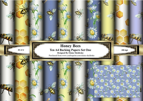 Honey Bees & Daisy Flowers - Ten Sheets Of A4 Backing Paper