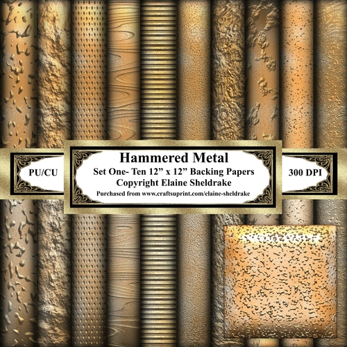 Gold Hammered Metal - Ten 12 x 12 Textured Backing Papers Set One 