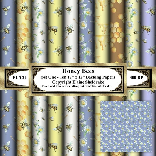 Honey Bees And Daisy Flowers - Ten 12 x 12 Textured Backing Papers Set One 
