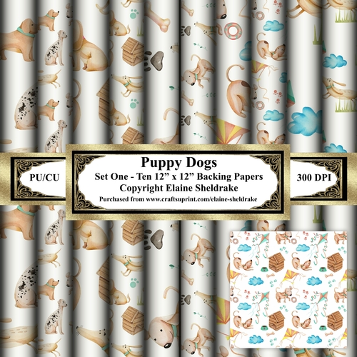 Puppy Dogs - Ten 12 x 12 Backing Papers Set One 
