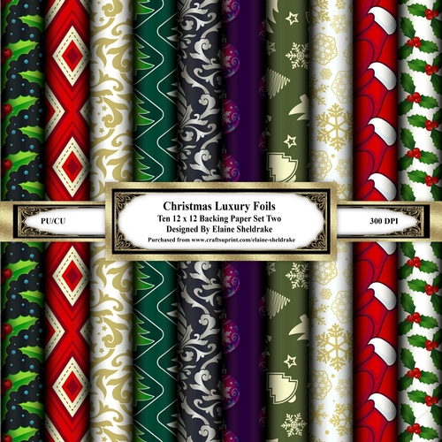 Luxury Christmas Foils - Set One - Ten Sheets Of 12 x 12 Backing Papers 
