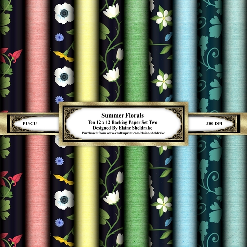Summer Florals - Set Two - Ten Sheets Of 12 x 12 Backing Papers 