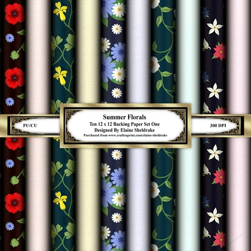 Summer Florals - Set One - Ten Sheets Of 12 x 12 Backing Papers 