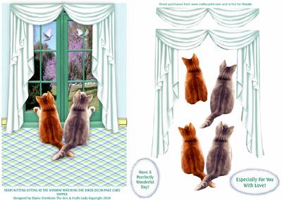 Tabby Kittens Sitting by Window Watching the Birds Decoupage