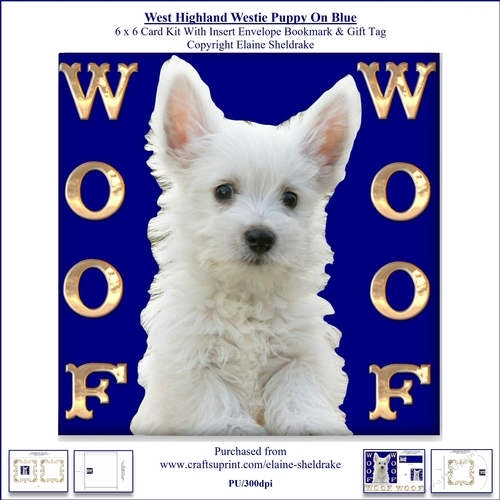 Woof Woof West Highland Terrier On Blue  6 x 6 Card Kit