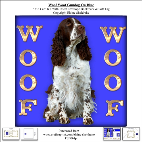 Woof Woof Gun Dog On Blue  6 x 6 Card Kit