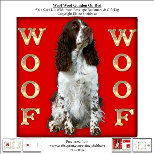 Woof Woof Gun Dog On Red  6 x 6 Card Kit