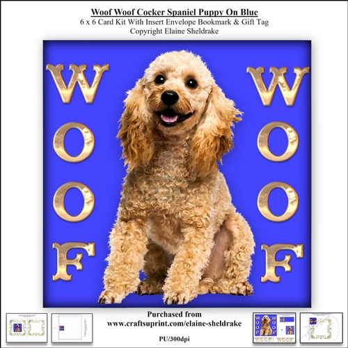 Woof Woof Cocker Poodle Puppy Dog On Blue 6 x 6 Card Kit