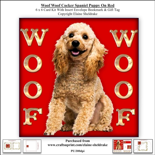 Woof Woof Cocker Poodle Puppy Dog On Red 6 x 6 Card Kit