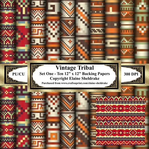 Vintage Tribal Patterns Set One - Ten 12 x 12 Papers 