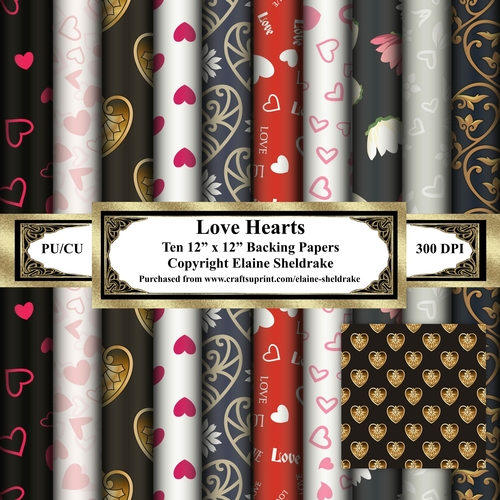 Love Hearts Set One - Ten 12 x 12 Papers 