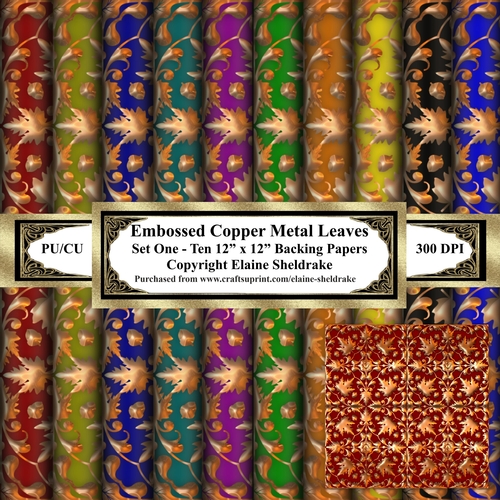 Embossed Copper Leaves Set One - Ten 12 x 12 Backing Papers 