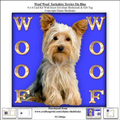 Woof Woof Yorkshire Terrier On Blue - 6 x 6 Card Kit 