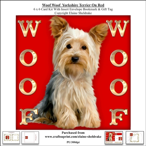 Woof Woof Yorkshire Terrier On Red - 6 x 6 Card Kit 