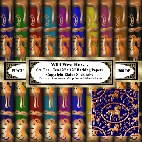 Wild West Horses - Ten Sheets of 12 x 12 Backing Paper Background Panels - Set One