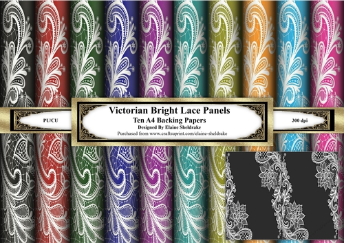 Victorian Lace Panels - Ten Bright A4 Backing Papers
